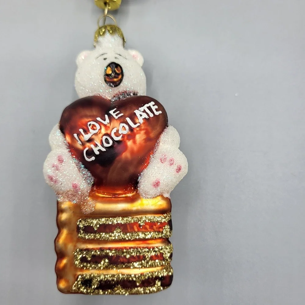 Margaret Cobane Blown Glass Ornament Polar Bear I Love Chocolate Cookie Cake